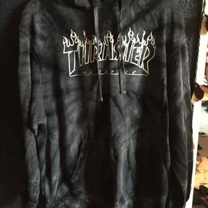 Thrasher hoodie tie die dark black and gray